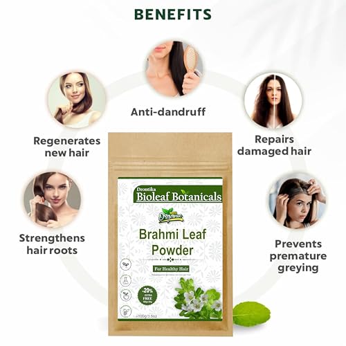 Image of Bioleaf Botanicals Brahmi Powder | 100% Pure & Natural | For Hair Growth, Scalp Nourishment & Glowing Skin | Herbal Powder for Face & Hair Masks | Chemical-Free - 100g x 3 (Total 300g)