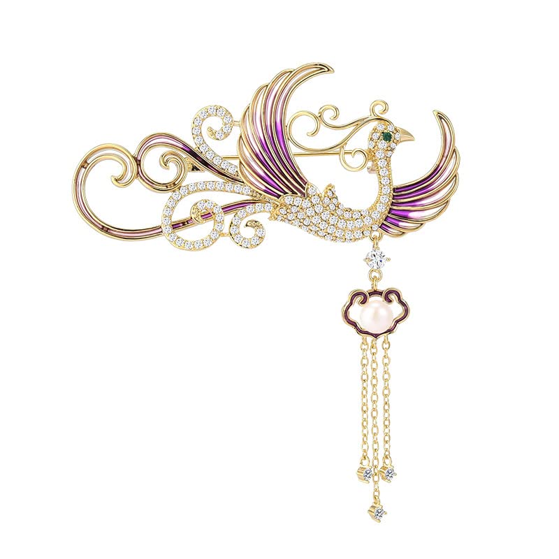 Image of Exquisite 14K Gold Phoenix Brooch for Women, Inlaid with Moissanite and Premium Gemstones, Ideal Luxury Gift for Holidays and Special Occasions