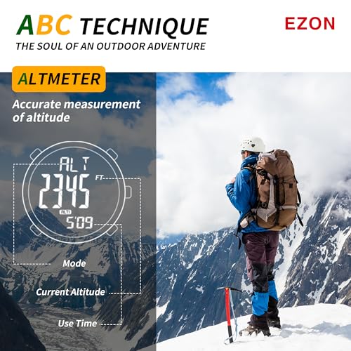 Image of EZON Climbing Hiking Watch Waterproof Outdoor Sports Watch with Compass Thermometer Barometer Altimeter Wristwatch for Men H001, Black