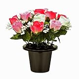 FloristryWarehouse grave pot Roses gyp cream & pink