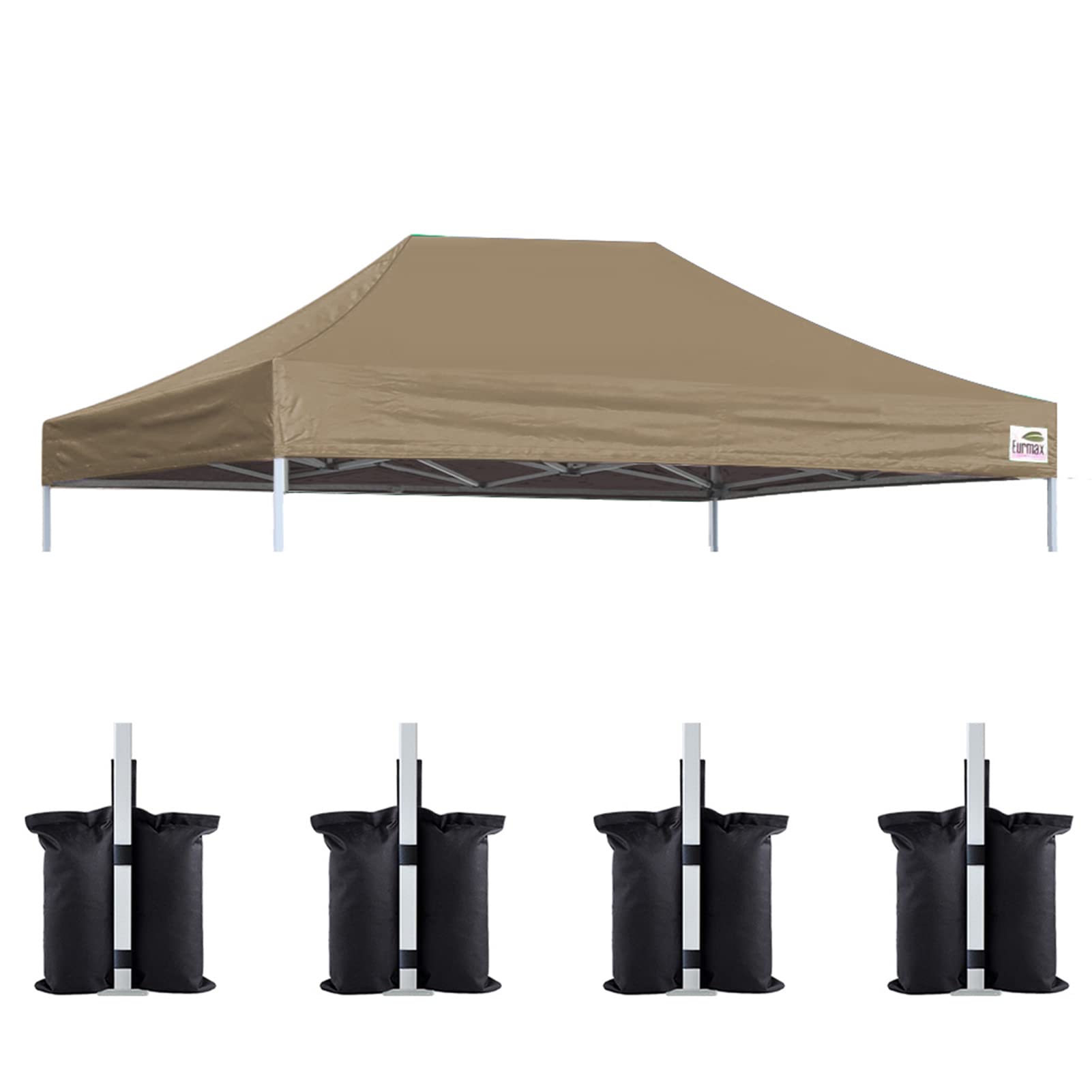 Eurmax USA 10x15 Pop Up Canopy Replacement Top,Universal Instant Canopy Cover ONLY,Heavy Duty UPF 50+ UV Protection,Water &amp; Wind Resistant Tarp,30+ Colors Available,Bonus 4 Sand Bags (Khaki)