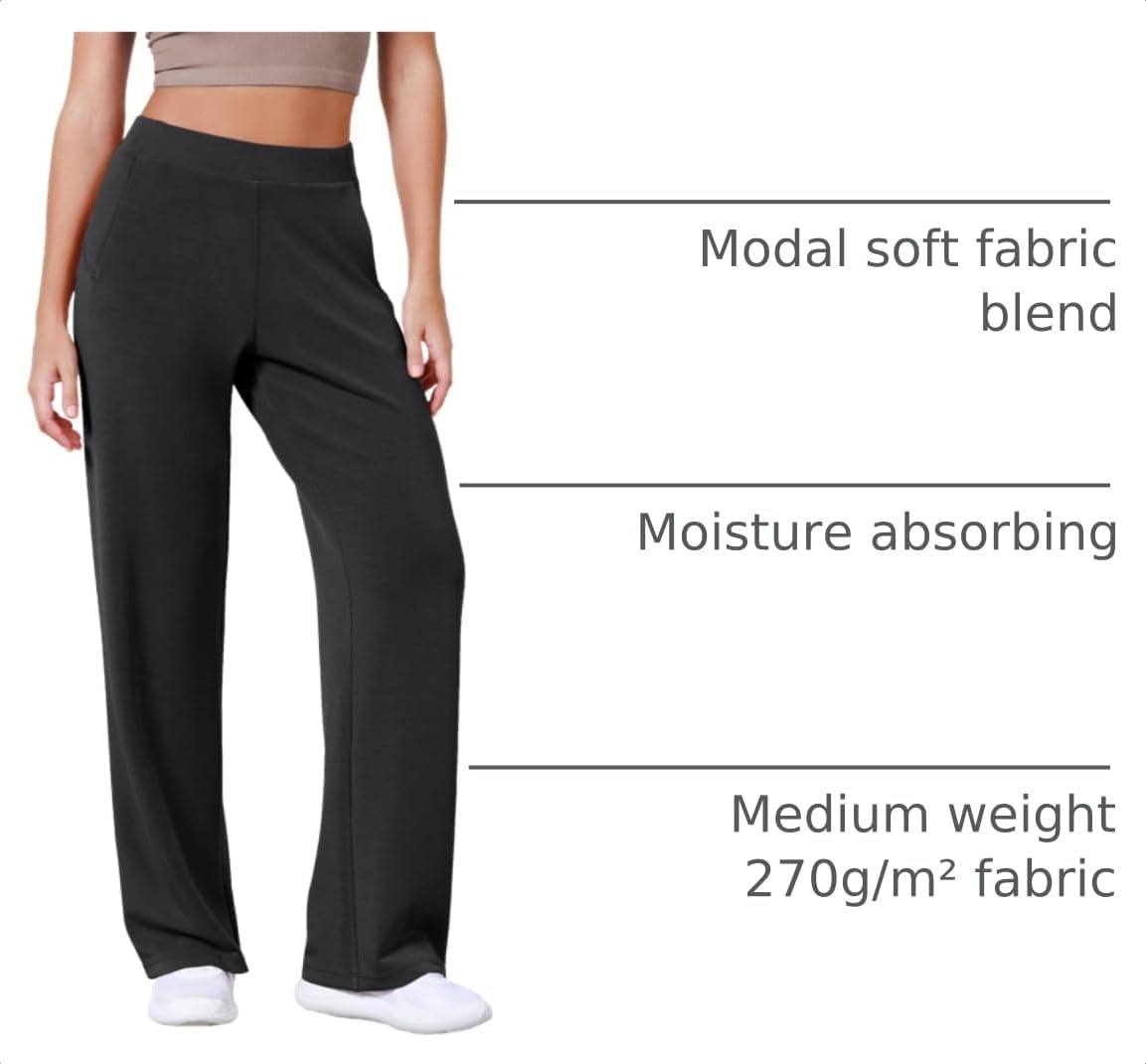 ODODOS Women's Modal Soft Wide Leg Pants Elastic High Waist Casual Lounge Relaxed Pants with Pockets - 27"/ 29" / 31" Inseam