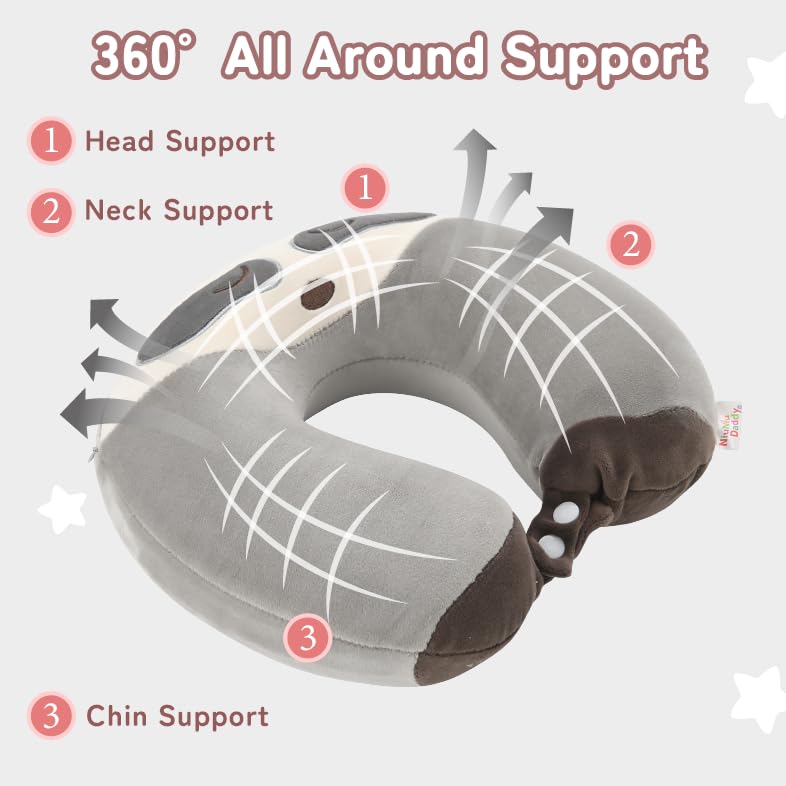 Image of Kids Travel Neck Pillow for Ages 3-8, Memory Foam, Removable Cover, Sloth