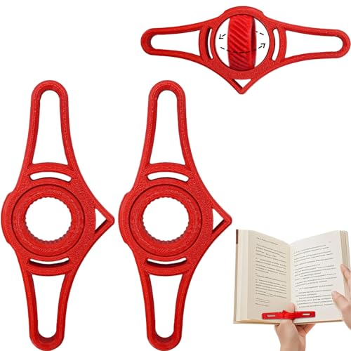 2 Soportes de Páginas Ergonómicos Rojos, Sujetalibros Ajustable 360° para Lectura Manos Libres - Doble Inclinación, Portátil y Ligero para Libros en Transporte, Oficina y Hogar (12x5x1.2cm, Plástico)