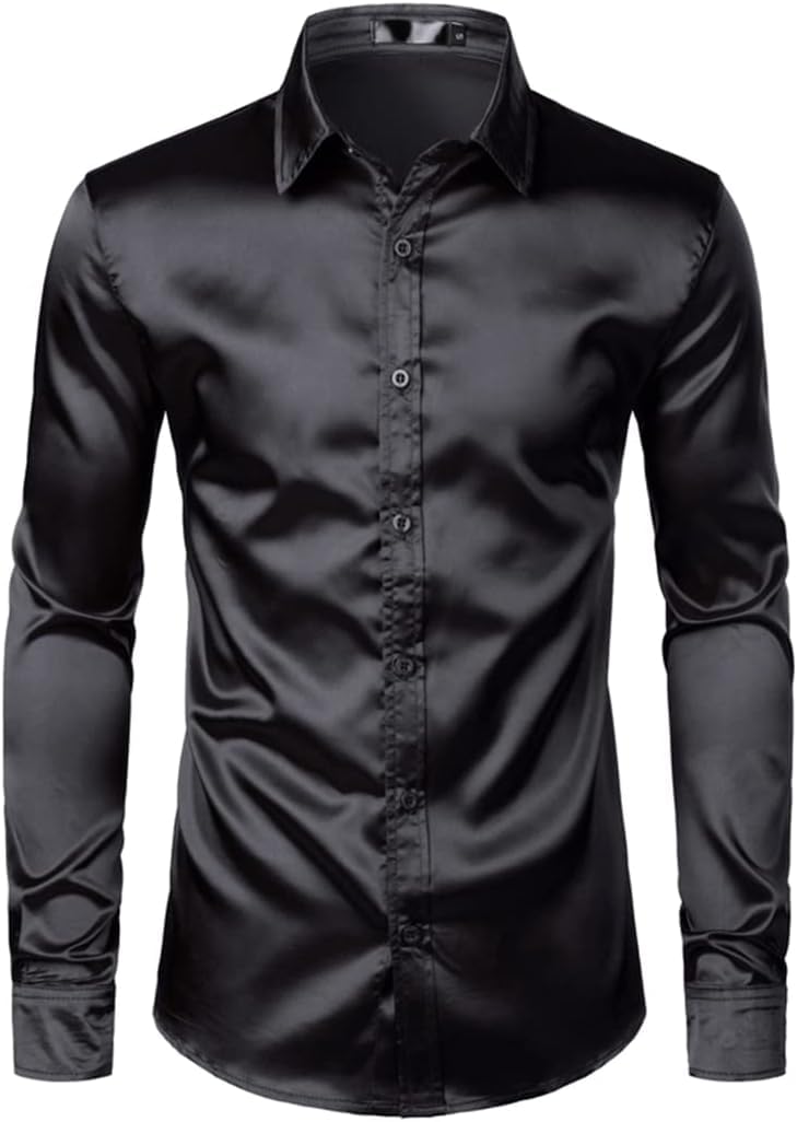 Weißes Smokinghemd Aus Seidensatin Für Herren, Langärmelig, Tailliert, Für Hochzeiten, Partys Und Tanzen, Freizeithemden Für Herren., White, L
