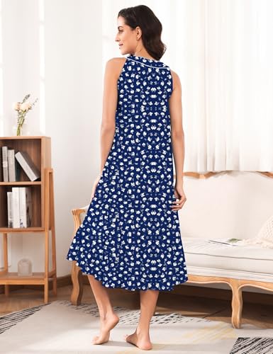 Image of MZROCR Cotton Nightgowns for Women Soft Sleeveless Night Gown for Adult Women Ruffle Sleepwear