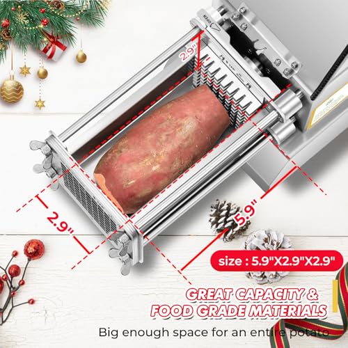 French Fry Cutter Electric Potato Cutter Stainless Steel Professional With 4 Blades For Commercial, Home Use & Cucumbers, Carrots, Sweet Potatoes, Silvery