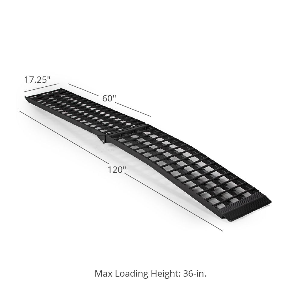 Titan Ramps 10' Aluminum Motorcycle Ramp for Pickup Trucks 1000 lb Capacity 4-Beam Arched Design, Folds Down to 60