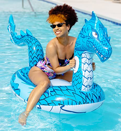 Monsoon [Dragon] Inflatable Pool Floats For Adults Large Ride-On Swimming Pool Float Floatie With Handles - Blue #TOP2