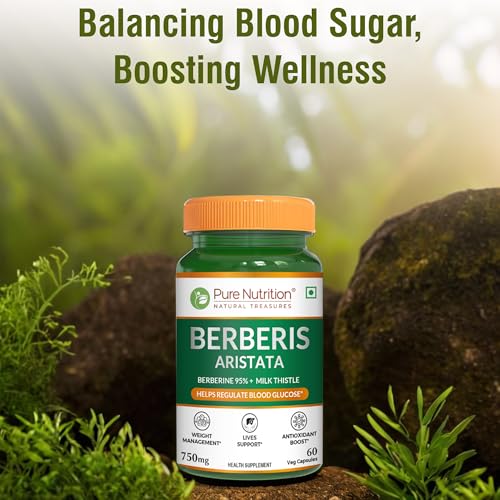 Image of Pure Nutrition Berberis Aristata Supplement | 95% Berberine and Milk Thistle | Berberine for Weight Loss Supports Liver Health & Antioxidant | Herbal Formula for Detox Liver & Metabolic Wellness - 60 Veg Capsules