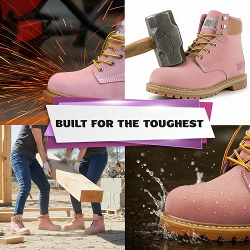 Image of Safety Girl Steel Toe Boots for Women - Black - 8.5M | Water Resistant Women's Fusion Work Boots | Leather Work Boots | Rugged Goodyear Welt Construction | Oil Resistant Outsoles & Cushioned Insoles