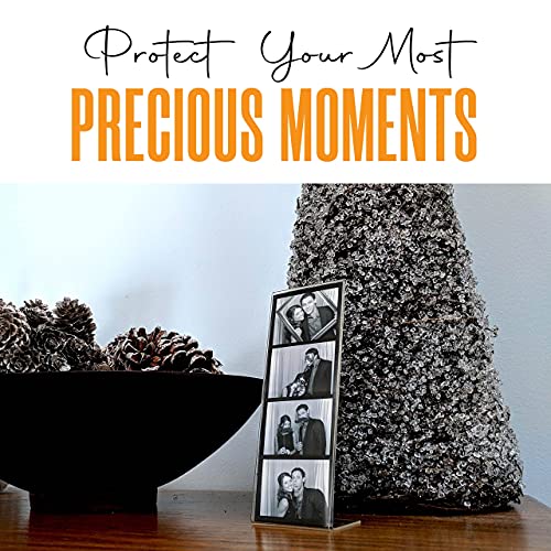 Photo Booth Nook - 50 Pack - 2 X 6 Inch Slanted Photo Booth Frames & Signs Holder, Clear Angled Tabletop Pic Display Stand - Wide Back Flap, Stable Base - Vertical Acrylic Picture Frame #TOP2