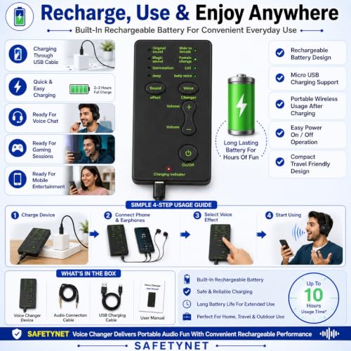 Image of SAFETYNET Voice Changer for Mobile Phone | 6 Voice Effects Sound Card | Rechargeable Portable Voice Modulator | Voice Changer for Gaming, Voice Chat, Live Streaming, Online Classes & Entertainment