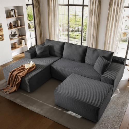 Image of 96 inch Sectional Couches for Living Room Cloud Couch Sofa with L-Shape Upholstered Boneless Couchs Modern Modular Sectional Couch with Chaise (Dark Grey, 108.1 inch U Shape with Left Facing Chaise)