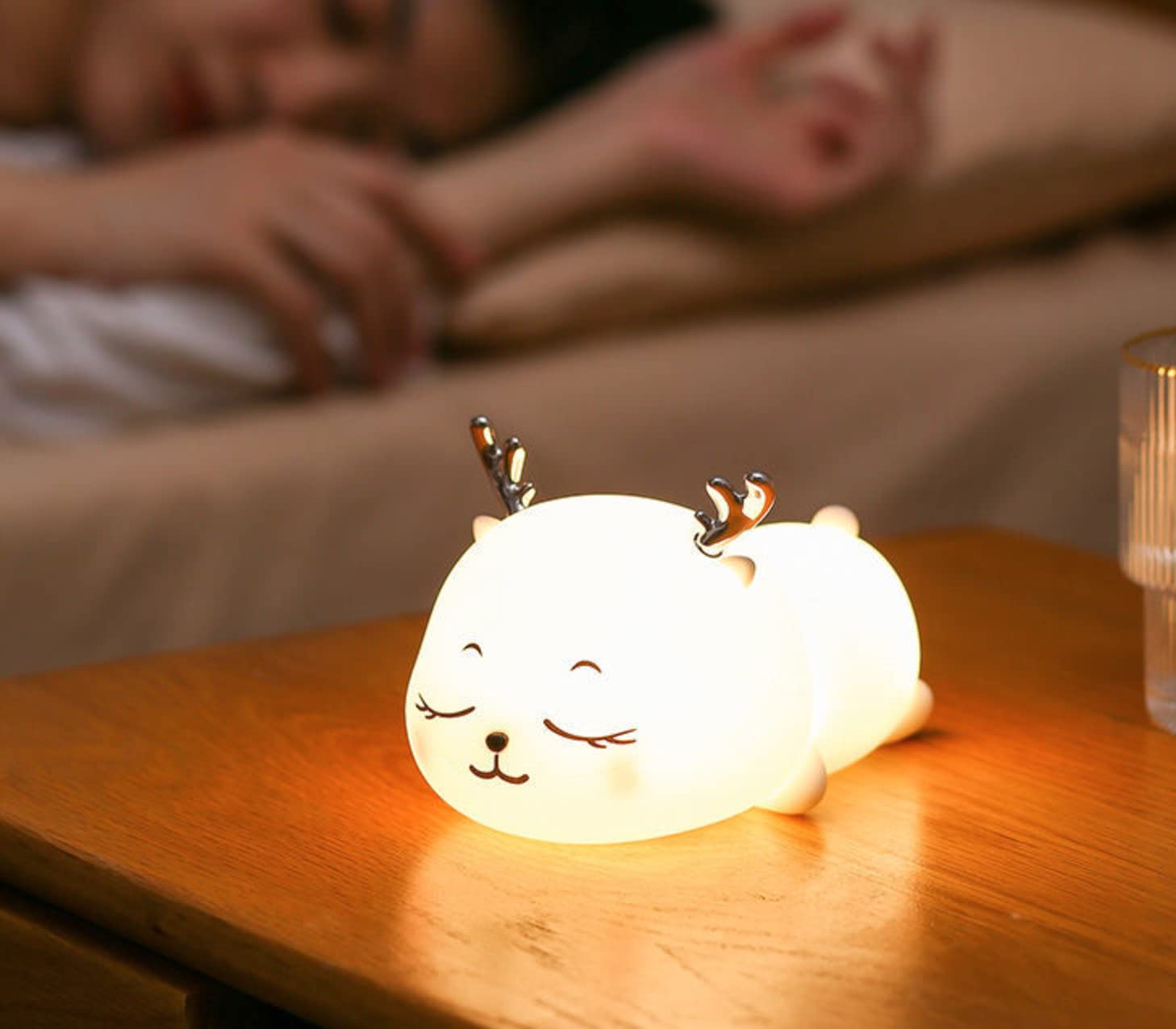 NYRWANA Deer Light, Night Lamp for Kids, Night Light for Bedroom, Birthday Gift for Kids, Cute Table Lamp, Silicone Rechargeable Lamps with Charging Plug, Valentine Gift for Girlfriend (Multicolor)