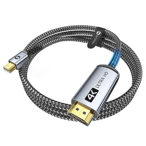 WARRKY Câble Mini DisplayPort vers HDMI 4K Thunderbolt 3M - Compatible avec MacBook Air/Pro, Mac Mini, iMac, Surface Pro, Moniteur/Projecteur/TV [UHD, 2K 60Hz, 1080P 120Hz]