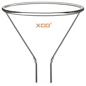 XCD Glass Powder Funnel, Borosilicate Glass Heavy Wall Short Stem Funnel with 120 mm Top Diameter and 22 mm Stem Diameter for Precise Powder Transfers in Laboratory