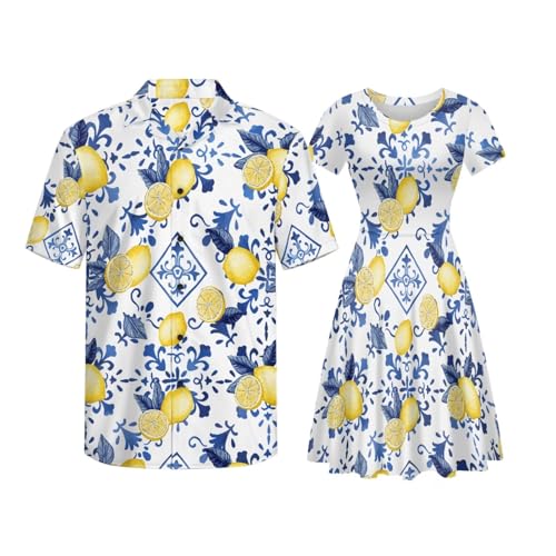Image of AFPANQZ Couple Matching Outfit Casual Men's Button Down Shirt or Short Sleeve Summer Sundresses Dresses for Women 2026