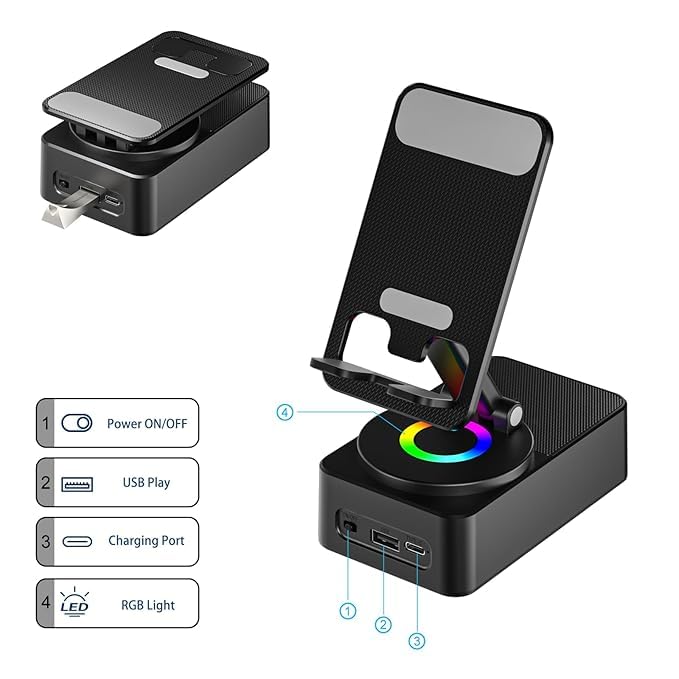 Image of CARE CASE JTP Foldable Mobile Phone Desk Holder, 360 Rotating Phone Stand with Wireless Bluetooth Speaker, 3 in 1 Mobile Phone Holder Stand