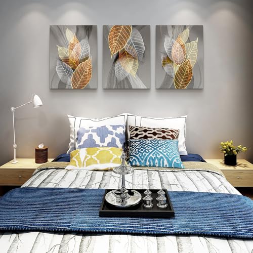 DZRWUBHS Abstract Leaves Wall Paintings - Artwork Inspiration for Living Room, Bedroom, Kitchen & Office - 3 Piece Canvas Wall Art