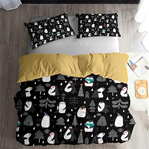 Damara Cute Antarctic Penguin Series 3D Bedding Set (Duvet Cover Set+ 2 Pillowcases) Print Duvet Cover Set Without Any Filling (2 #TOP1