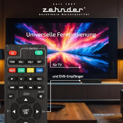 Zehnder Original Fernbedienung für HX 2100 Kabel Receiver mit 2in1 Funktion: ohne Anlernen für Ihren Kabelreceiver & lernbar für Ihren TV Fernseher, Remote Control, HX2100, HX-2100
