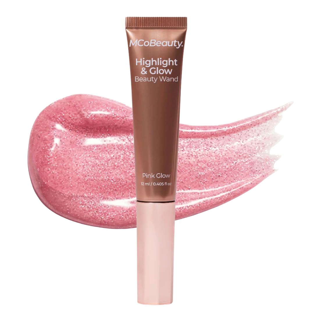 MCoBeauty - Highlight and Glow Beauty Wand - Buildable Liquid Highlighter - Radiant Pink Shade - Soft Pink with Cushion Applicator for Soft, Radiant Finish - Highlighters Makeup