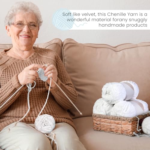 Image of Xinnun 12 Skeins 1116 Yards Chenille Velvet Soft Thick Plush Yarn Bulk for Crocheting Knitting Blanket DIY Weaving Craft, 6mm, 3.5 Oz /Skein(White)