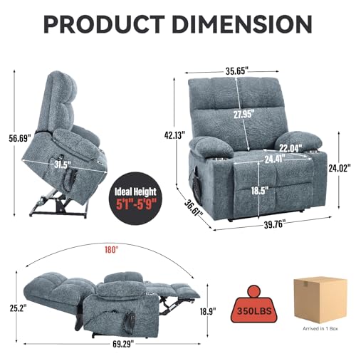 Sillón reclinable chenille color gris azul moderno miniatura 2