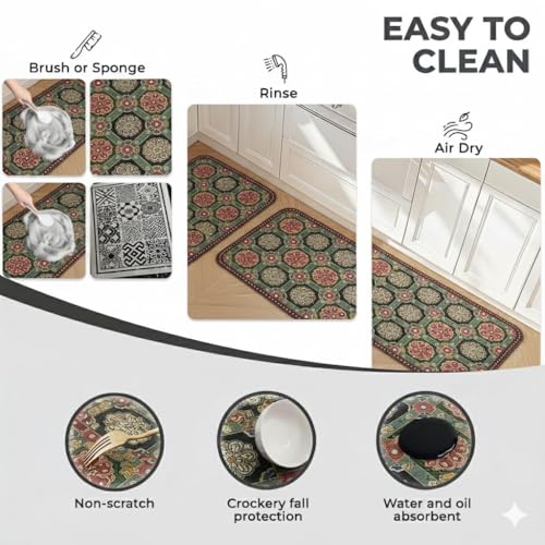 Image of Yagzon Kitchen Mat for Floor Set of 2 Pcs | Waterproof Memory Foam Kitchen Rugs | Non-Skid, Soft Absorbent Rugs for Kitchen, Laundry, and Hallway (118x38cm, 58x38cm) (Color 7)