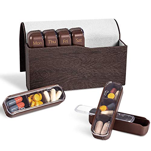 O'woda Pillenbox 7 Tage, Woche Pillendosen Tragbar mit 21 Fächer, Siegel und Feuchtigkeitsbeständiger, Medikamentendosierer für Morgens Mittags Abends, für Kinder Schwangere Alte Leute (Braun) Cover