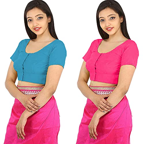 Image of Namita Women's Rubia Cotton Solid Half Sleeve Blouse (U-COT-COM-2-CYAN-FROLY-40 Cyan Froly 40)