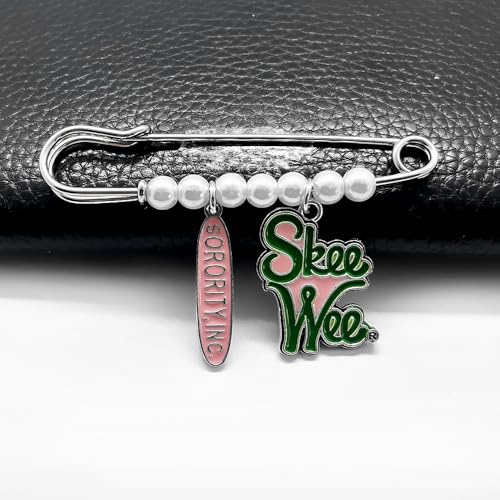 Image of Elegant ALPHA Sorority Pink Green Skeewee Letter Metal Pendant Pearl Brooch Pin Women's meeting party jewelry DIY accessories