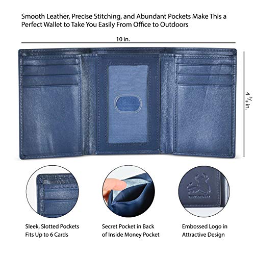 Image of BULL GUARD RFID Genuine Leather Trifold Wallets for Men ID Window, Secret Pocket, Peak Blue - Mountain Sky Blue, 4.25 x 3.25 x 3.25 inches, Rfid Wallet