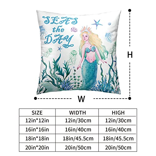 Kwlegh Summer Coastal Mermaid Throw Pillow Covers 18X18 Set Of 2 Ocean Theme Beach Decorative Pillowcases Cotton Blend Square Pillow Covers Outdoor Room Decor For Couch Bed Sofa #TOP2