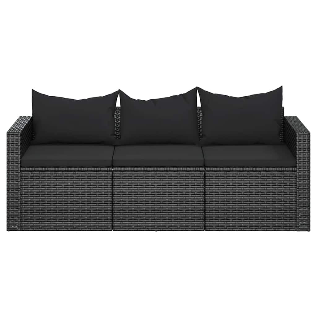 Canapé de jardin 3 places résine tressée noir avec coussins