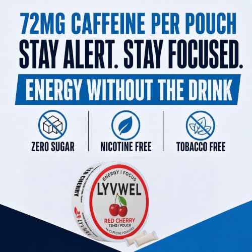 Image of LyvWel 72mg Caffeine Energy Pouches - Sampler Pack (Pink Lemonade, Mango Crush, Pineapple Crush, Watermelon, Cherry Blast) - Clean Energy with Guarana - 5-Pack (80 Total Pouches)
