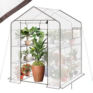 Sekey Gewächshaus 200x145x145 cm, Foliengewächshaus Stabil, Gewächshaus Balkon mit 10 Regalböden für optimales Pflanzenwachstum, Weiß, XXL
