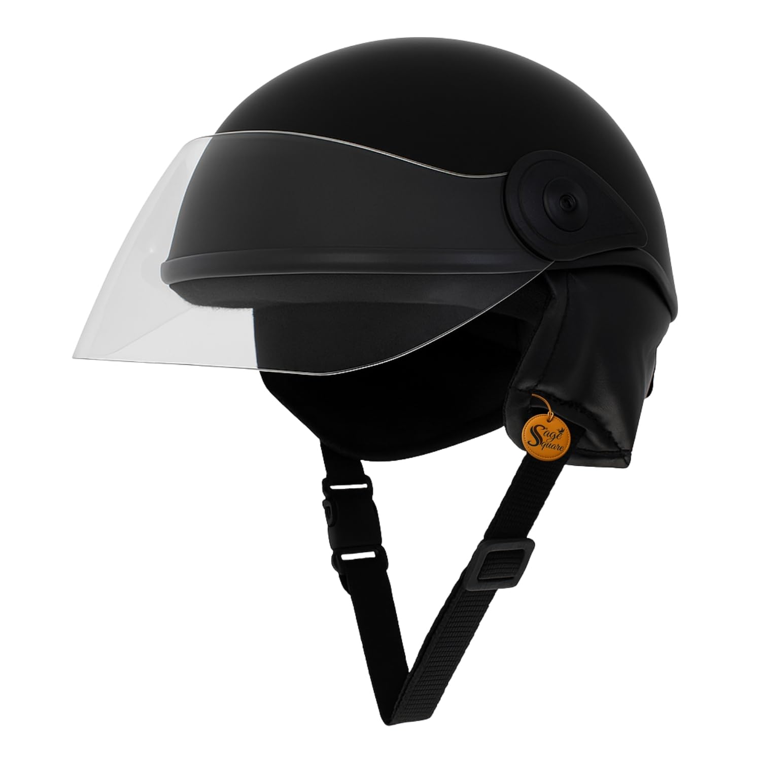 Sage Square Helmet with Clear Visor | Lightweight Protective Headgear for Outdoor Non-Motorised | Shock-Absorbing Padding Adjustable Chin Strap & Ventilated Design for Comfort & Safety | Black Matte-image-2