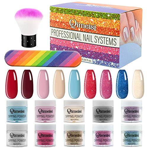 Nail Dipping Powder 10 Colors Set, Shining Glitter Dipping System, No UV/LED Nail Lamp Needed for French Nail Manicure Nail Art,0. 34fl.Oz/each