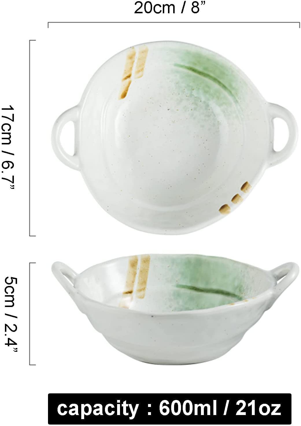 Vaisselle Bol à soupe ramen en céramique, tasse à soupe, grand bol à ramen en céramique, bol à soupe à l'oignon profond allant au four, bol de service allant au micro-ondes.-blanc-600 ml 21 oz (couleu