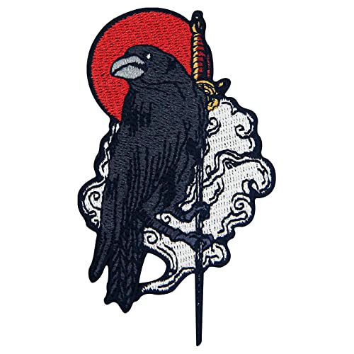 Parche termoadhesivo para la ropa, diseño de Cuervo en la espada