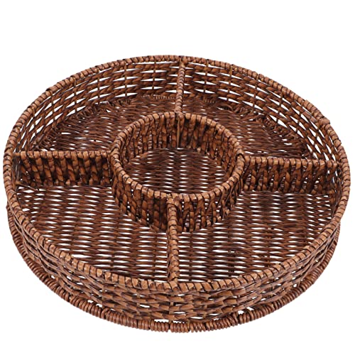 COLLBATH Imitation Rattan Fruit Plate Woven Basket Woven Fruits Basket Fruit Serving Tray Trays for Decor Wicker Serving Basket Potato Basket Fruit Platter Tray Sundries Holder Pp re-usable