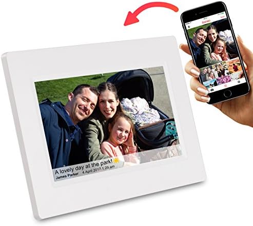 Feelcare 7 Inch Smart WiFi Digital Picture Frame with Touch Screen, Send Photos or Small Videos from Anywhere, IPS LCD Panel, Built in 8GB Memory, Wall-Mountable, Portrait&Landscape(White)