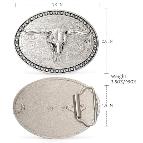 Image of SANSTHS Cowboy Belt Buckle, Western Belt Buckles for Men Women Texas Bull Rodeo Cowgirl Belt Buckle
