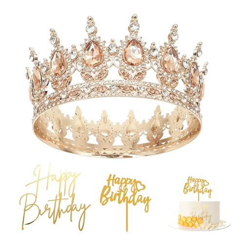 GYYXH Gold Crown Cake Topper Vintage Baroque Crystal Tiara Set 3 Pcs
