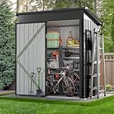Aoxun 5x3ft Metal Garden Shed, Sheds and Outdoor Storage, Galvanized Waterproof Strong Reinforced Roof, with Lockable Doors & Slooping Roof for Backyard, Patio, Black