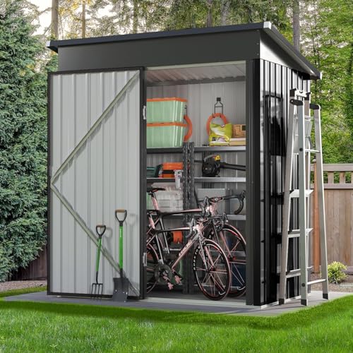 Aoxun 5x3ft Metal Garden Shed, Sheds and Outdoor Storage, Galvanized Waterproof Strong Reinforced Roof, with Lockable Doors & Slooping Roof for Backyard, Patio, Black