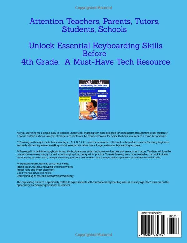 Keyboarding for Kids Intro Learn To Type Home Row Keys Book: With Lesson, Pets, Song, Video, Vocabulary, Puzzles, Quiz, Letters Tracing, Q & A and ... Computer Keyboarding Technology Education) - Image 2