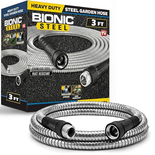 BIONIC STEEL 3Ft Short Garden Hose 3 Ft x 5/8 In. Connector Hose for Reel Leak Proof Connection Heavy Duty Non Kinking Flexible Hose Extension